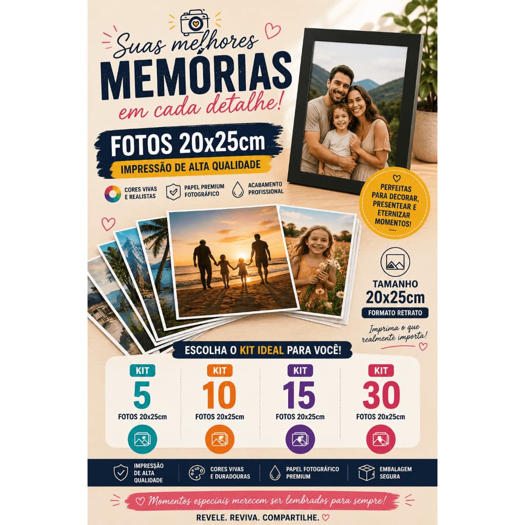 Fotos 20x25 - kit com 5, 10, 15 e 30 fotos - Papel Fotográfico - Fotos Impressas