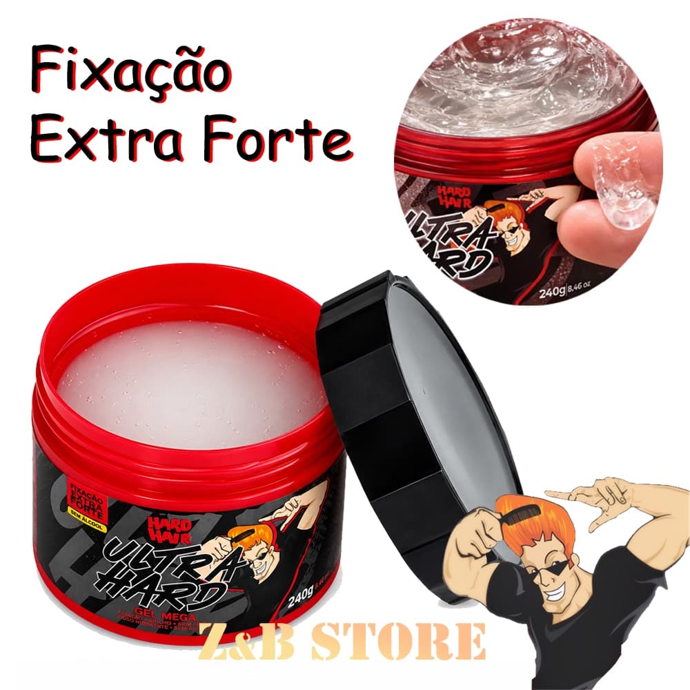 Gel Mega Ultra Hard Hair 240g Fixação Extra Forte Longa Duração Sem Álcool Para Cabelos