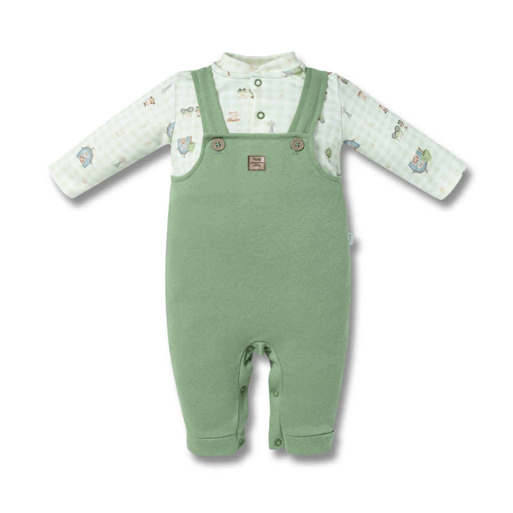 Macacão Longo HUG Original Suedine Fazendinha Verde Menino P