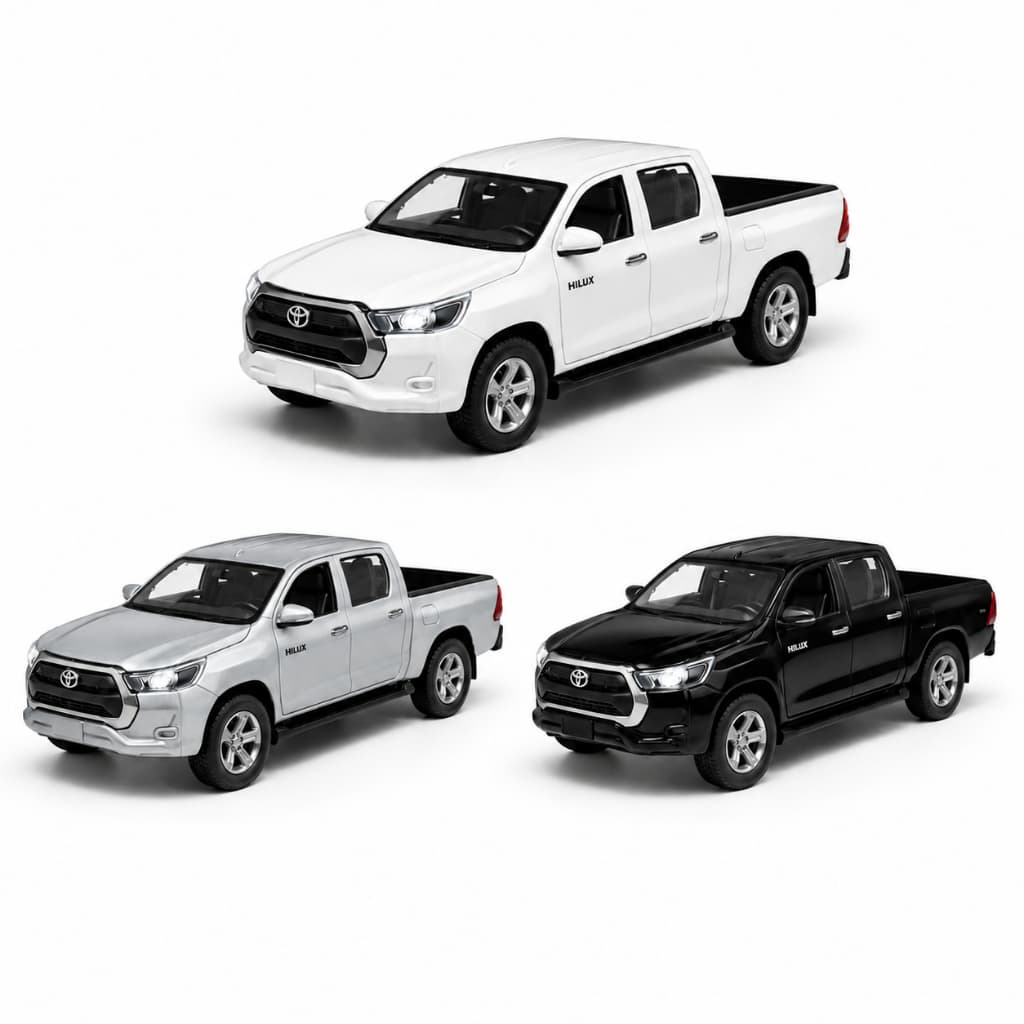Miniatura Caminhonete Toyota Hilux 2021 1:36 De Ferro Com Luz Som E Portas Colecionável
