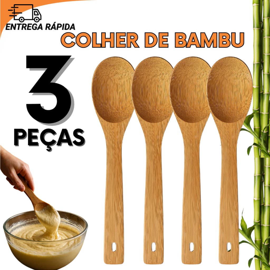 Colher De Bambu Cozinha Premium Ecológica Ideal Para Uso Diário e Restaurantes