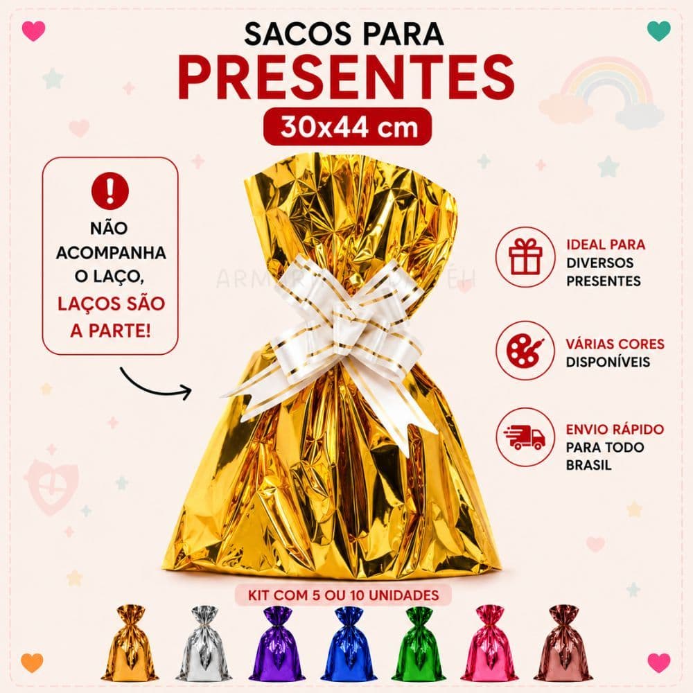 Kit Com 5 Ou 10 Unidades De Saco De Presente/Embalagem 30CM X 44CM
