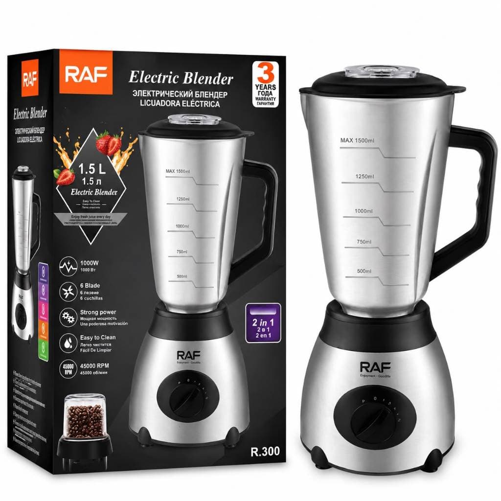 Liquidificador Industrial RAF 1,5L 1000W Inox 6 Lâminas Alta Potência 45000RPM