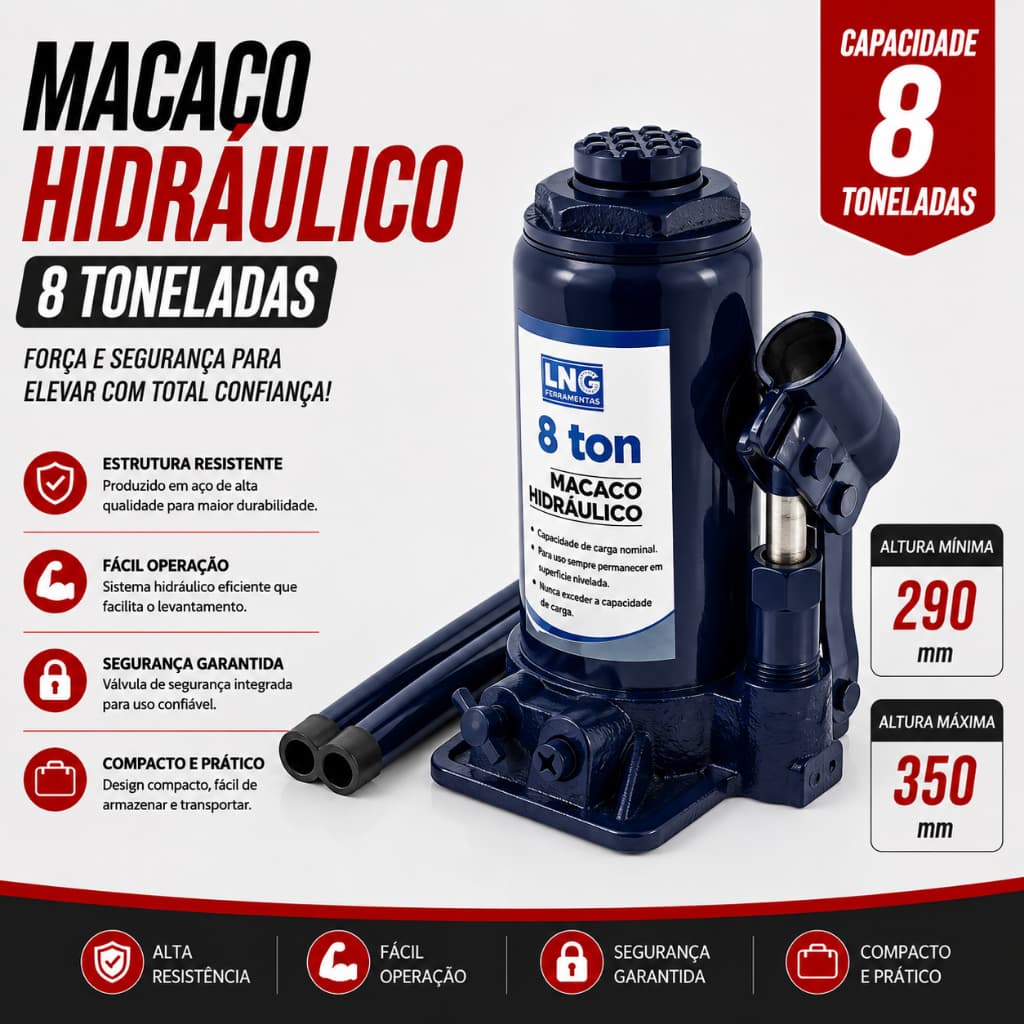 Macaco Garrafa 8t Hidráulico Compacto LNG Original Azul Linha Pesada