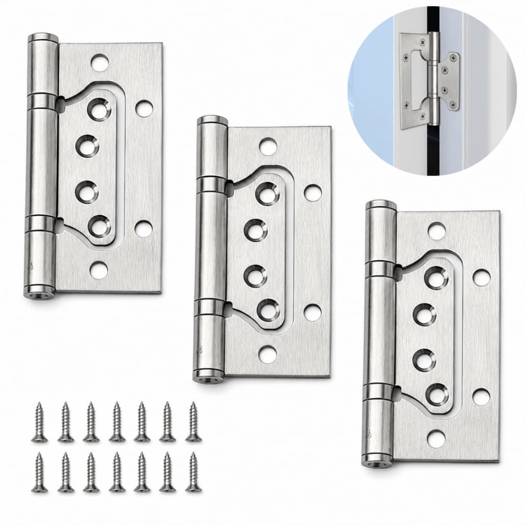 Kit 3 Dobradiça Porta 4x3 Madeira Sobrepor Encaixe Rápido Aço Inox Escovado