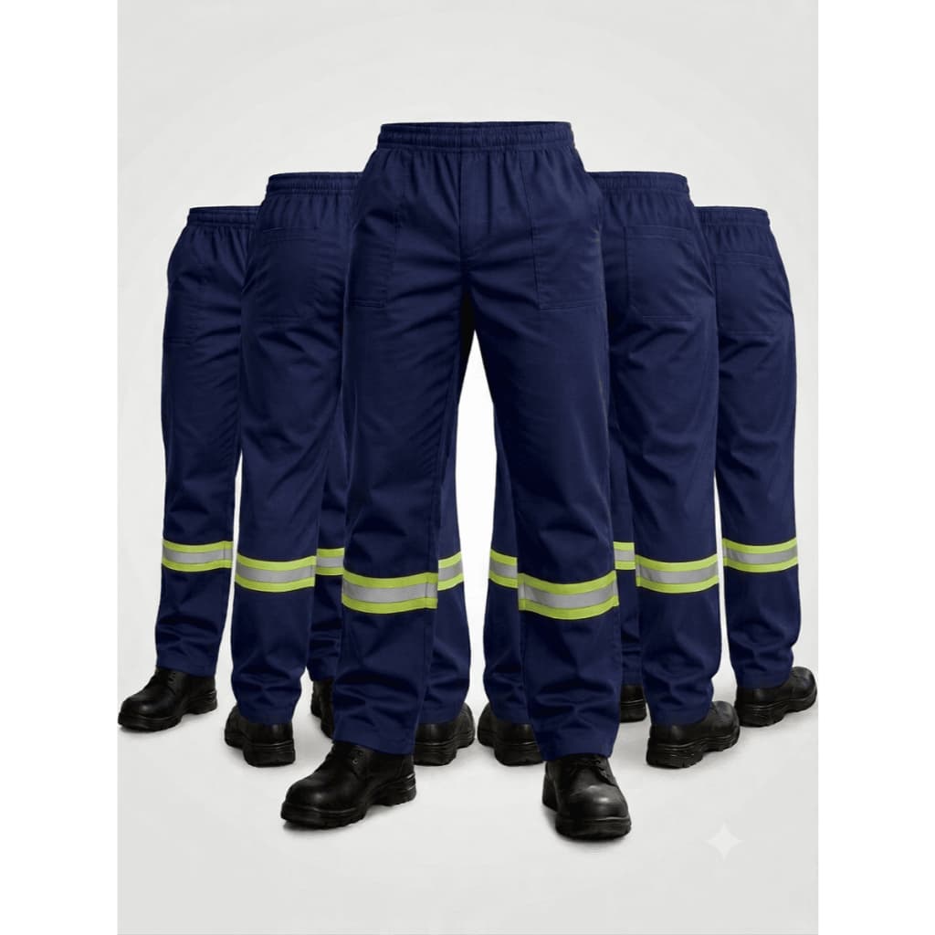 Kit 5 Calças Brim Com Faixa Refletiva Uniforme Trabalho Pesado