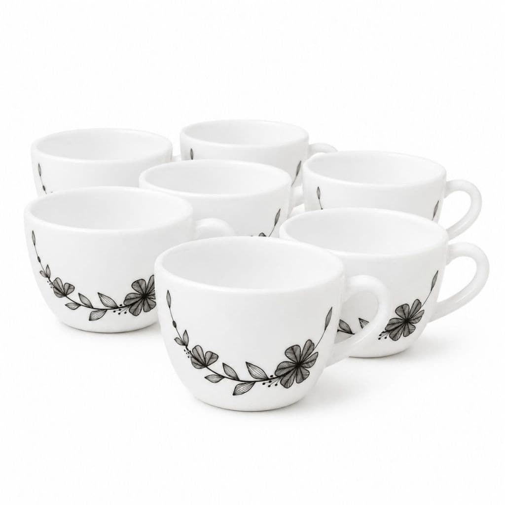 Jogo 6 Xícaras Café Chá 130ml Florid Vine Brancas Decoradas Floral