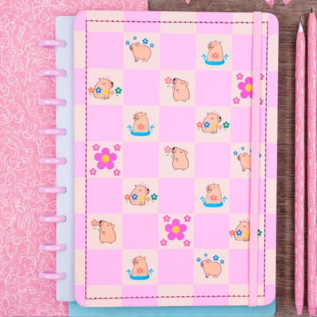 Caderno Capivara Medio Capa Dura Paginas Reposicionaveis Organizador Escolar Escritório