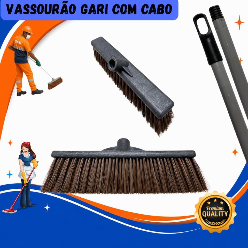 VASSOURÃO GARI 40 CM ROBUSTO COM CABO 1,30 MTS METAL RESISTENTE