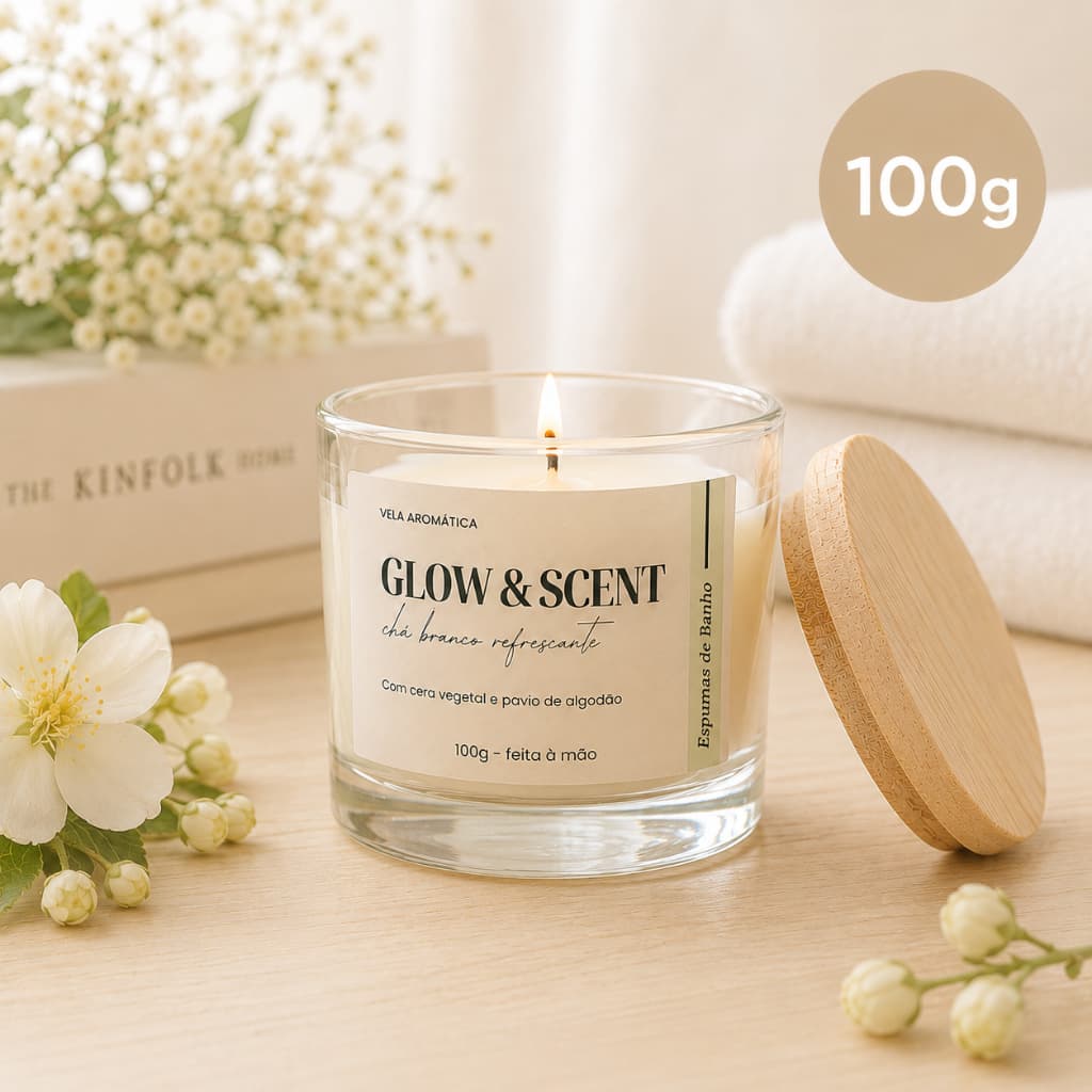 Vela Aromática Artesanal Premium 100g | Chá Branco, Lavanda e Cereja & Avelã