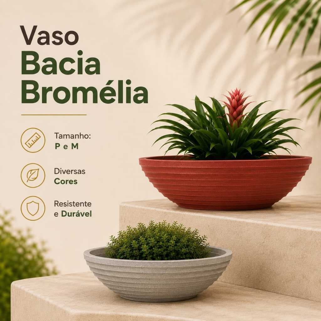 Vaso Bacia Bromélia Polietileno Decorativo Cachepot para Plantas Jardim Paisagismo Sala Varanda Área Interna Externa