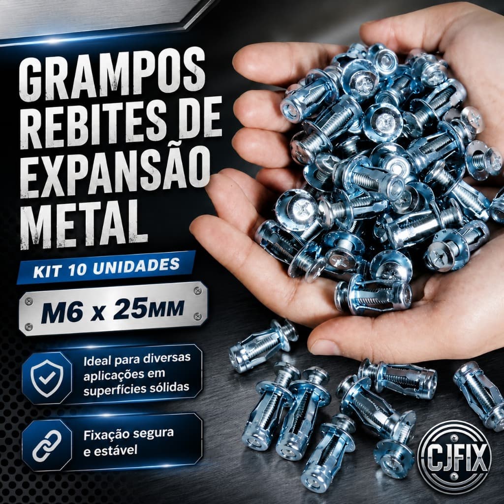 GRAMPOS REBITES DE EXPANSAO METAL KIT 10 UNIDADES M6X25MM