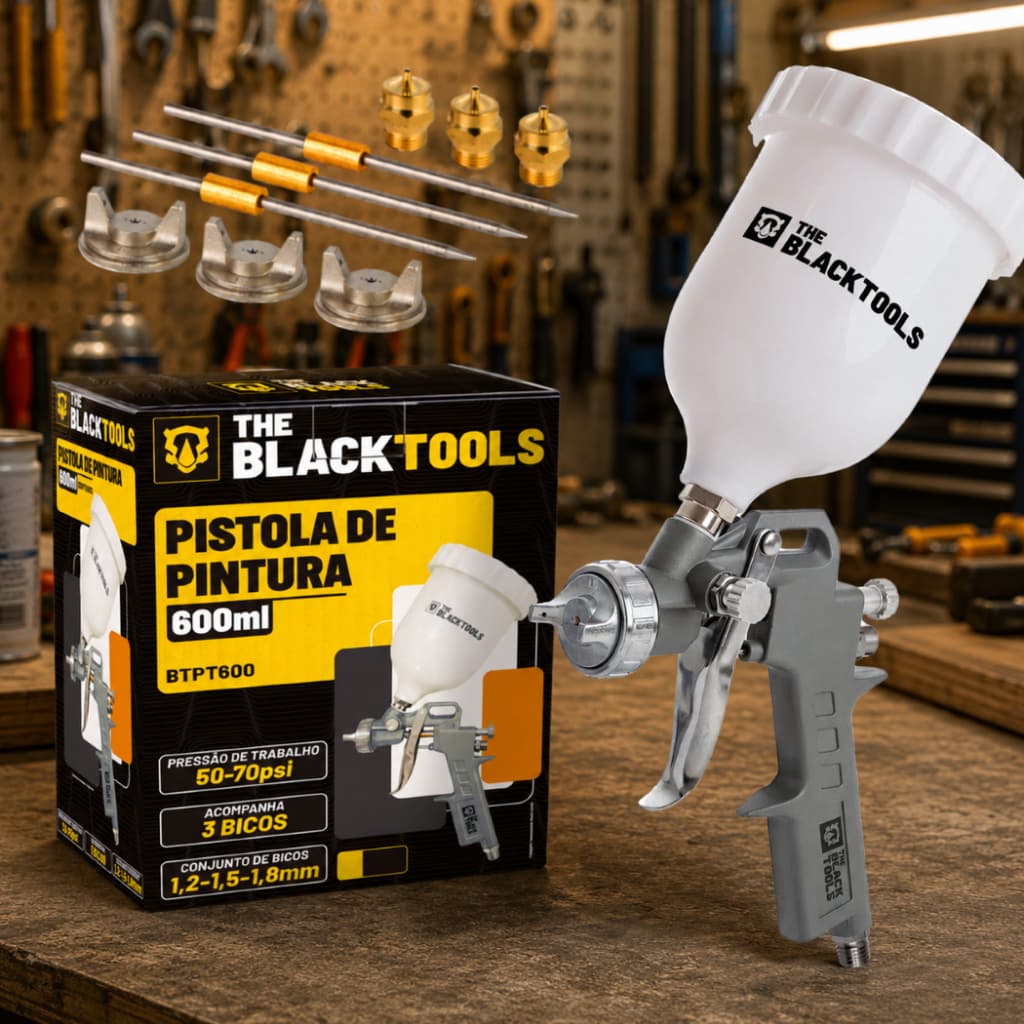 Pistola de Pintura Profissional Pulverizador Alta Pressao 600ml Spray Automóvel Motos Veículos Bicos