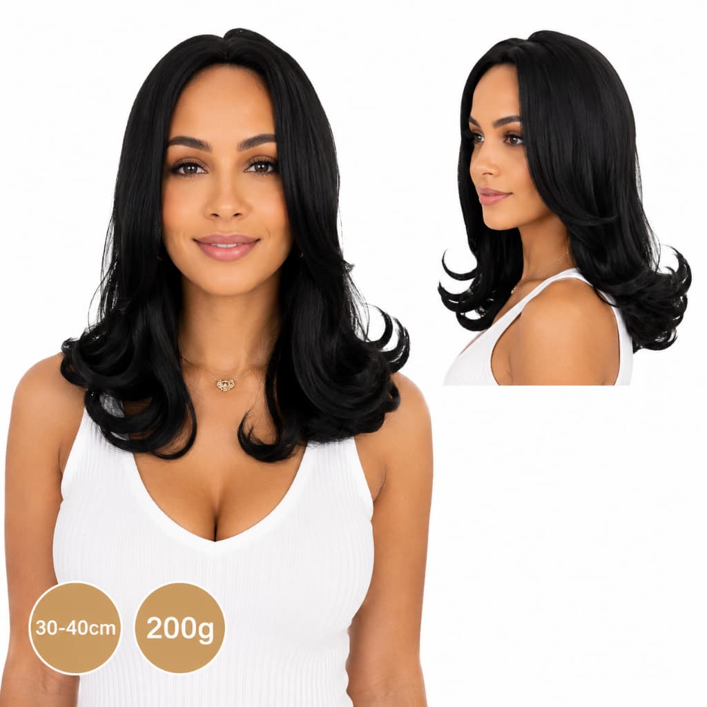 Peruca Orgânica Premium Ondulada Sem Franja Natural 30-40cm