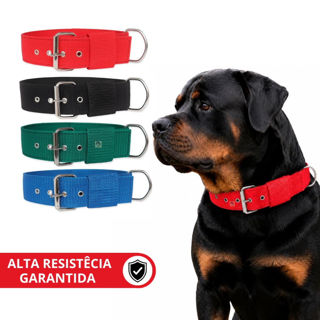 Coleira Nylon Dupla Grande Porte Para Cachorros Pit Bull Pastor Raças Grandes Envio Imediato