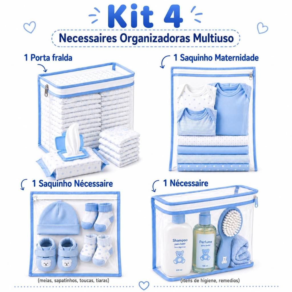 Kit 4 Necessaire Bolsa Organizador Maternidade Necessaires Multiuso