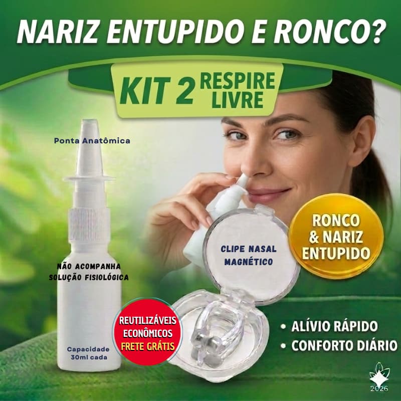 Spray Nasal Reutilizável + Clipe Nasal Anti Ronco kit Nariz entupido Limpeza Nasal - kit