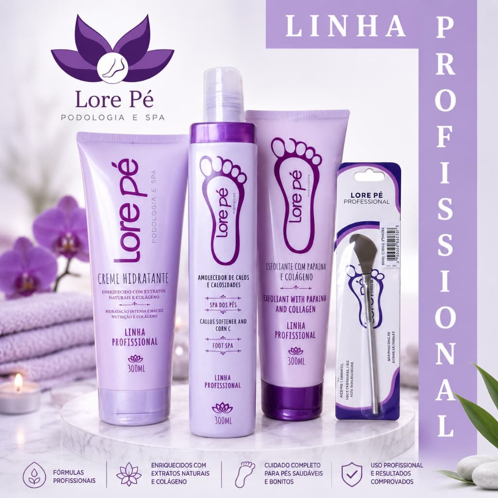 Kit Spa dos Pés Amolecedor De Calos Hidratante 3 Produtos Esfoliante Com Bisturi Lore Pé