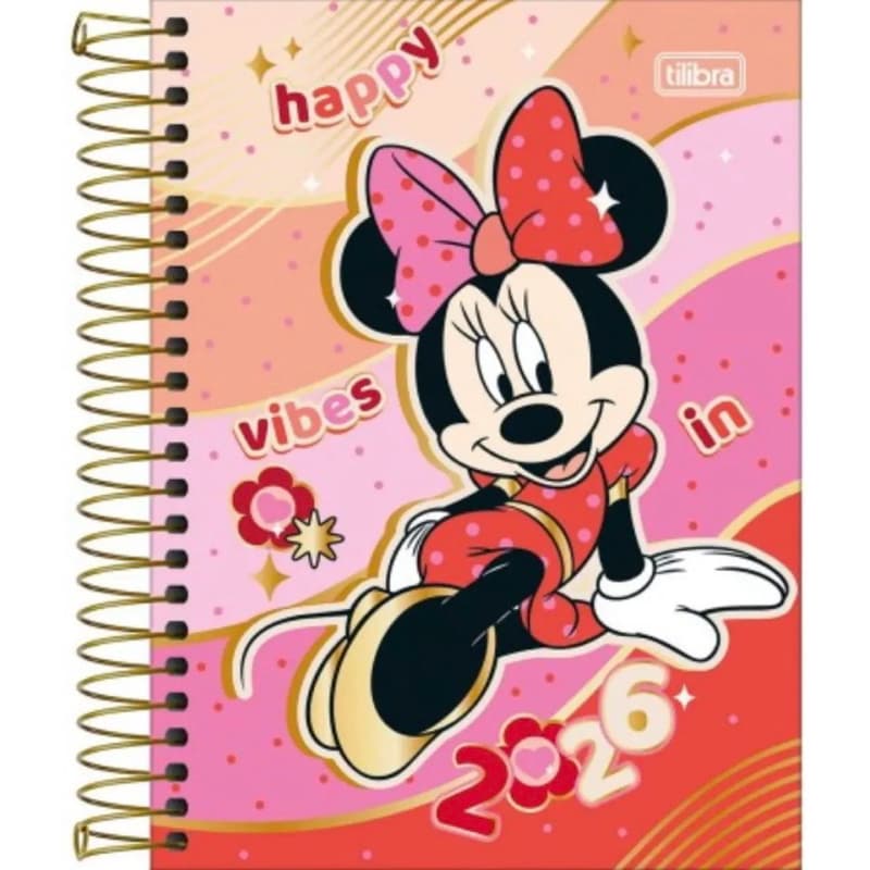Agenda Espiral Minnie Happy Vibes 2026 – Planejamento Diário