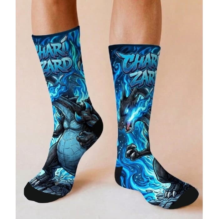 Meia Mega Charizard X Pokémon Cano Alto Unissex Estampa Premium