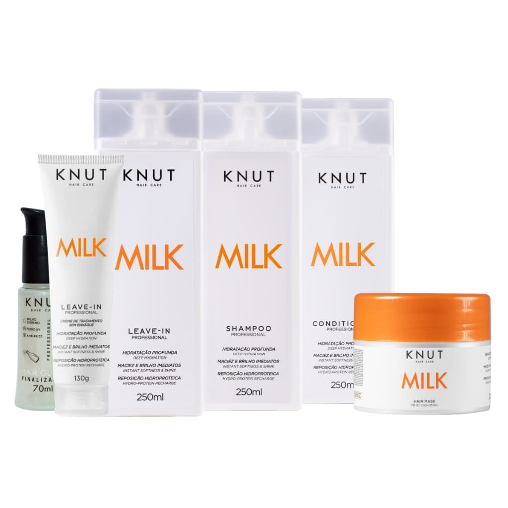 KNUT Kit Milk: Shampoo + Condicionador + Máscara + Leave-in + Hair Gloss + Leave-in Creme