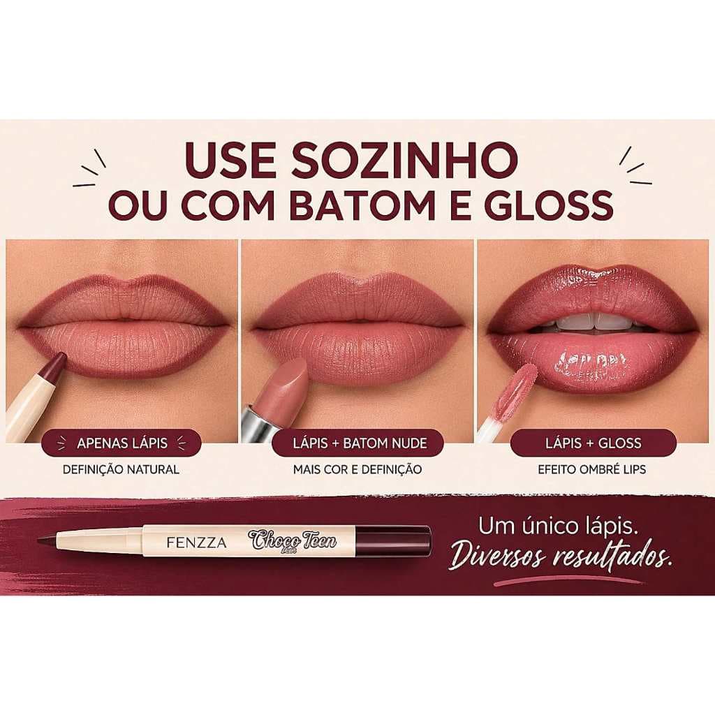Lápis Contorno Labial Choco Fun Fenzza A prova dágua Cor Tiramisu Marrom