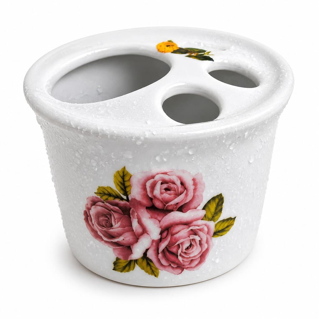 PORTA  ESCOVA DENTE E PASTA DECORADO flores sortidas