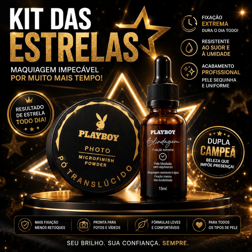 Blindagem Facial Oil Free 15ml + Pó Translúcido Microfinish Playboy | Sela, Disfarça Poros e Controla Oleosidade