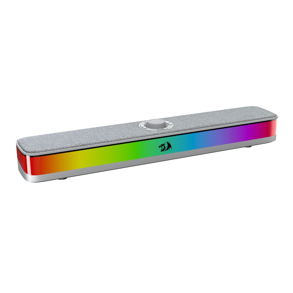 Soundbar Gamer Redragon Neo RGB Cinza USB Tipo-C Falantes Duplos 2x5W RMS com Roda de Volume