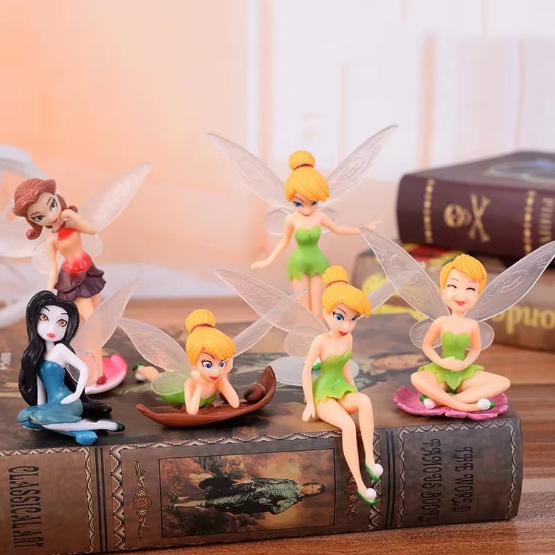 Kit 6 Bonecas Sininho Tinker Bell Fadas Disney Miniaturas 7cm Colecionáveis Infantil Presente Crianças