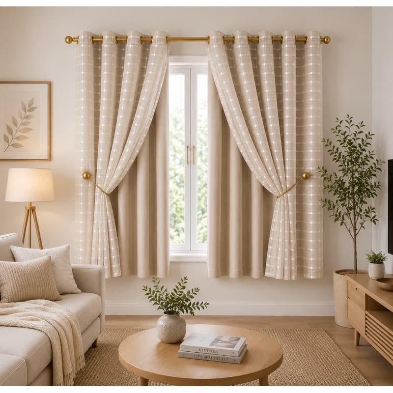 Cortina Blackout PVC com voil xadrez ( 1 PARTE) 1,40m x 1,80m Promoção Elegância Privacidade e Conforto
