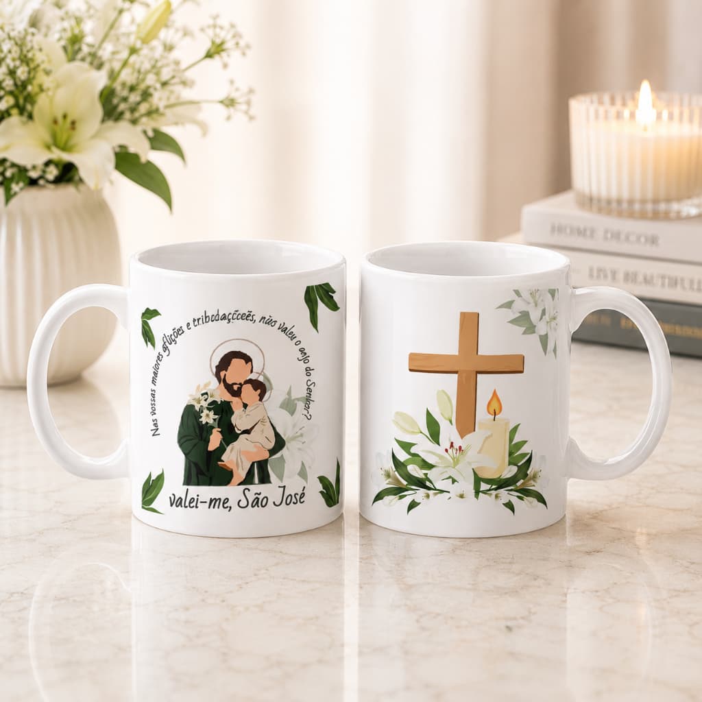 Caneca com Nome São José Personalizada Presente Religioso Católico Cerâmica 325ml