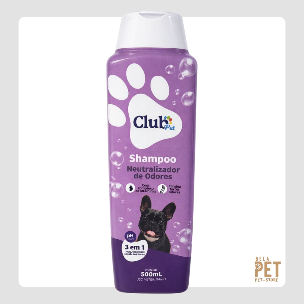 Shampoo Club Pet Neutralizador de Odores 500ml para Cães e Gatos – 3 em 1 com pH Neutro