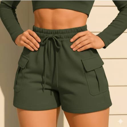 Shorts Moletom Cargo Feminino Moda Tendência Moda Atemporal Shortinho Moletom Feminino Cargo confortavel