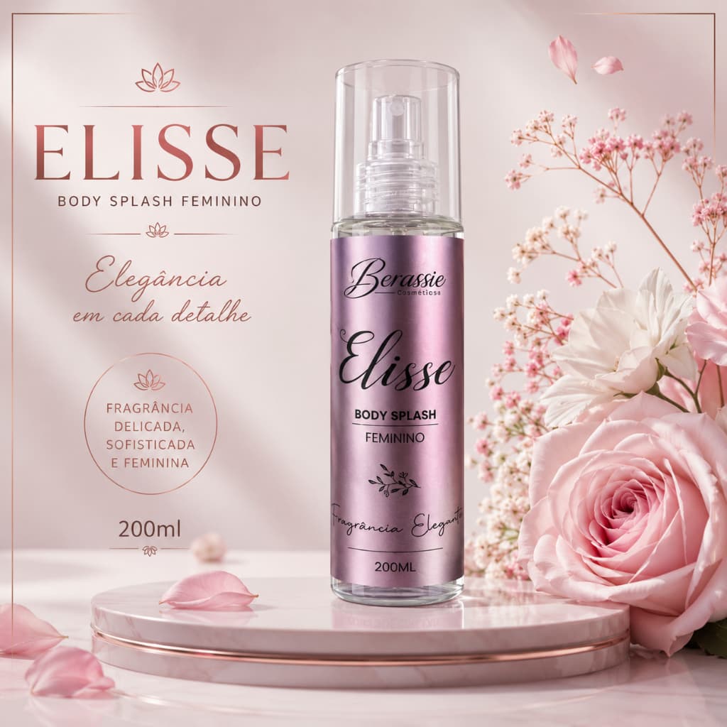 Body Splash Feminino 200ml Perfume Floral Fragrância Elegante Berassie Elisse Premium