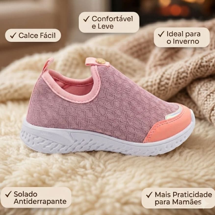 Tênis Meia Infantil Feminino Calce Fácil Slip On Menina Brilho Confortável Escolar Promoção