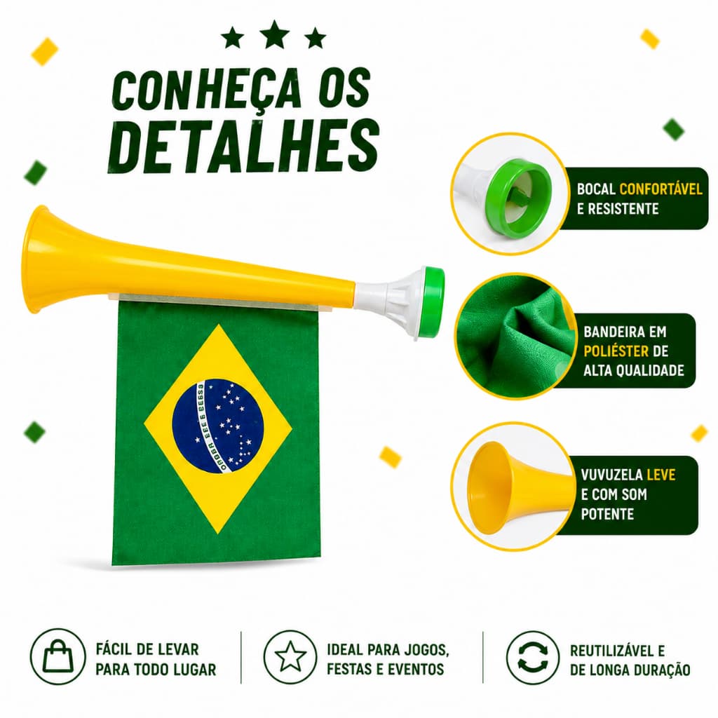 Vuvuzela Buzina Brasil Torcida Copa Do Mundo Corneta 28cm