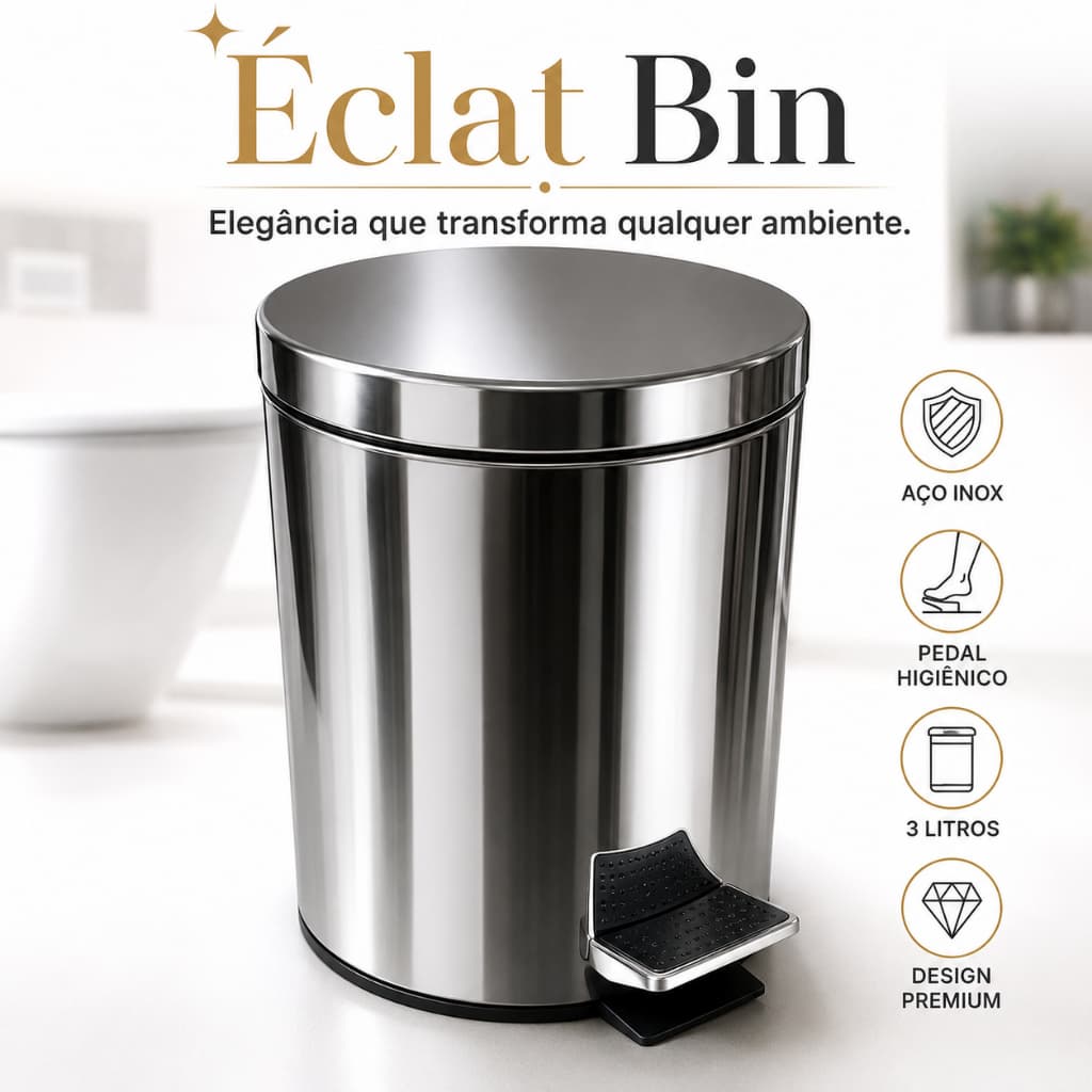 Lixeira Aço Inox 3 Litros com Pedal Balde Interno Removível Banheiro Escritório Moderna