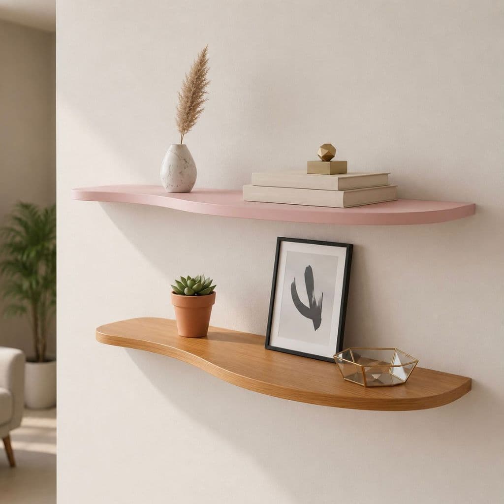 Kit 2 Prateleiras Orgânicas De Parede 20x80cm MDF 18mm Louro Freijó e Rosa