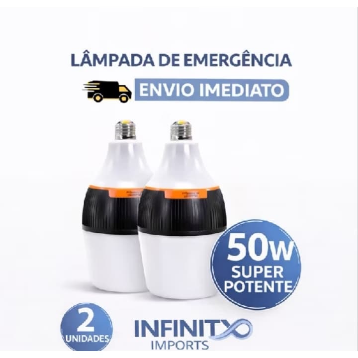 kit 2 Lâmpada de Emergência LED 50W Bivolt - Iluminação Automática e Econômica com Bateria de Longa Duração