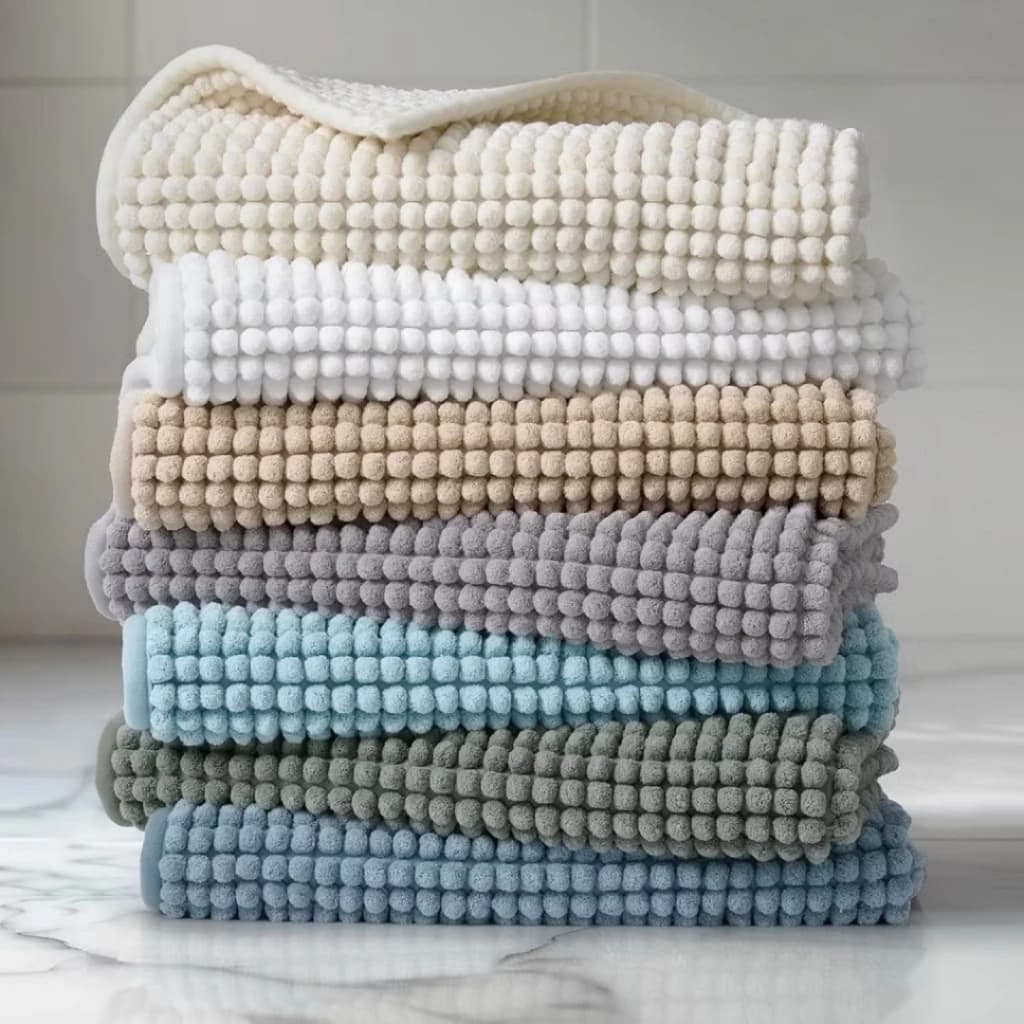 Tapete Banheiro Antiderrapante 38x58cm Microfibra Bolinha Macarrão Celeste