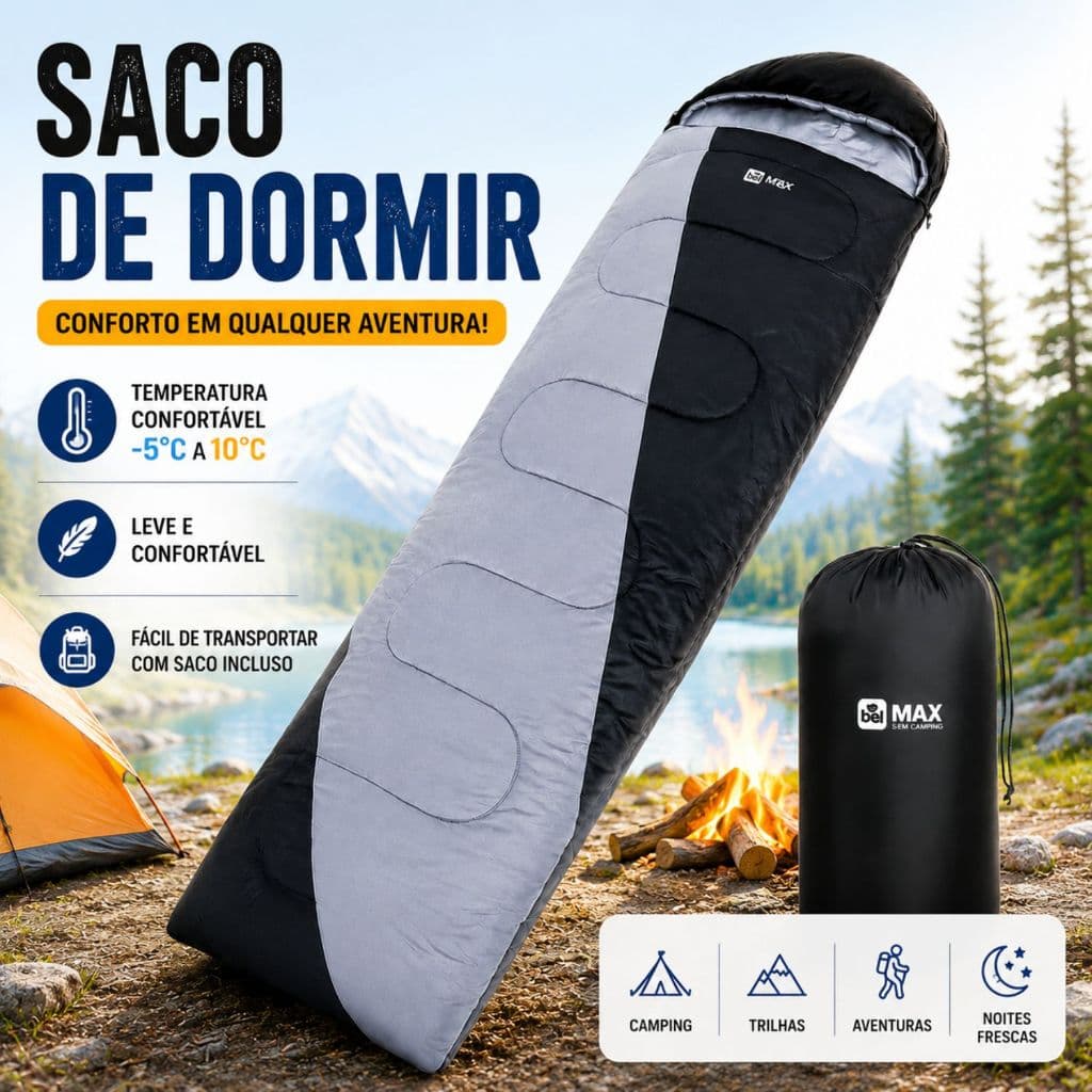 Saco de Dormir Térmico Camping -5 a 10ºC Com Capuz Para Acampamento