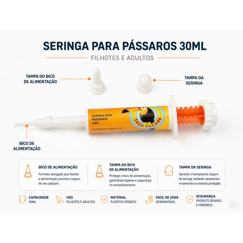 Seringa Para Alimentação De Aves Passaros 30 ml Toco Tucano