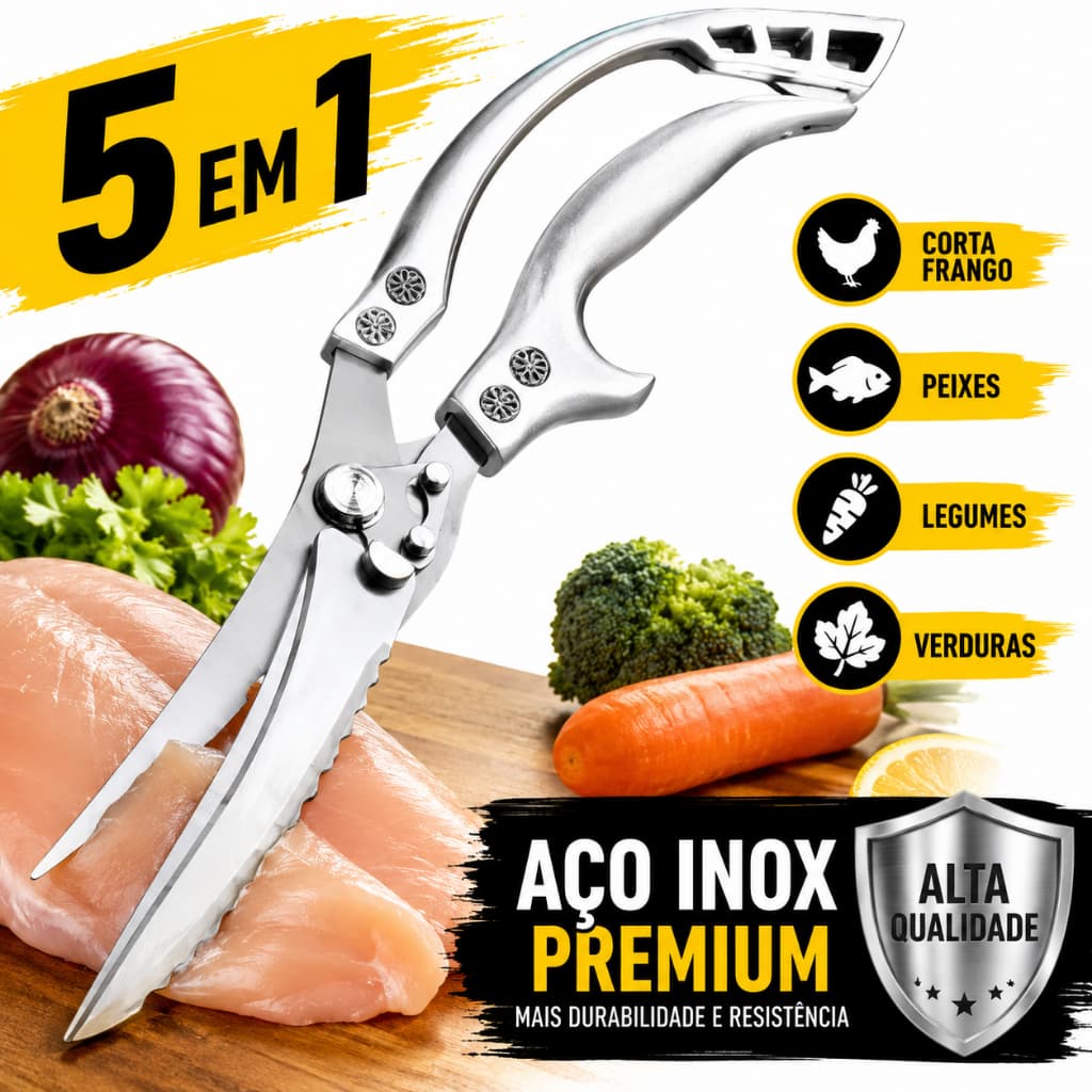 Tesoura Multiuso De Cozinha Cortar Frango Peixe Multifuncional Inox