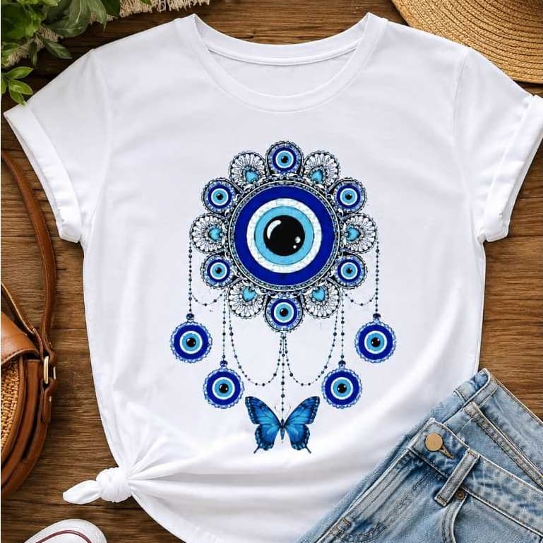Camiseta Feminina Olho Grego Mandala – Proteção, Estilo e Elegância
