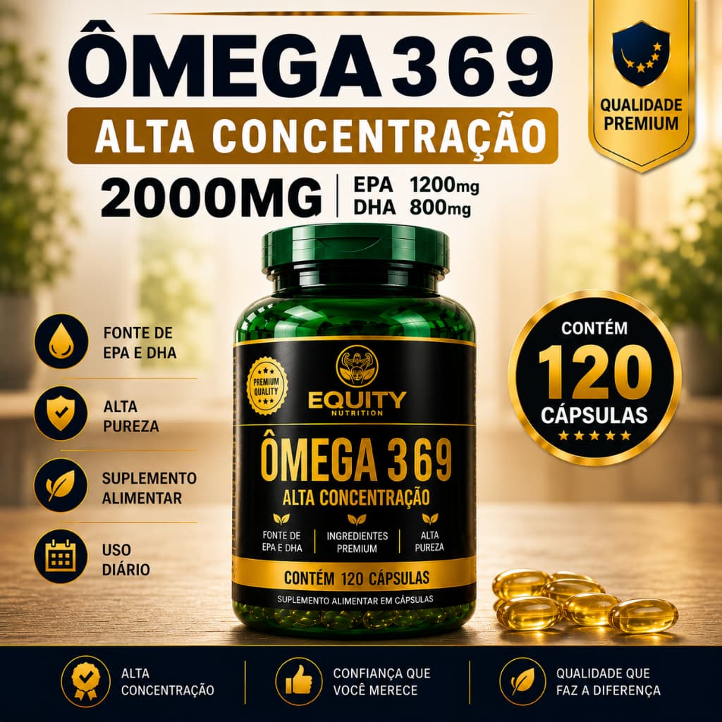 Omega 3 6 9 2000mg 120 Cápsulas Saúde Cardiovascular Articulações Cérebro Disposição