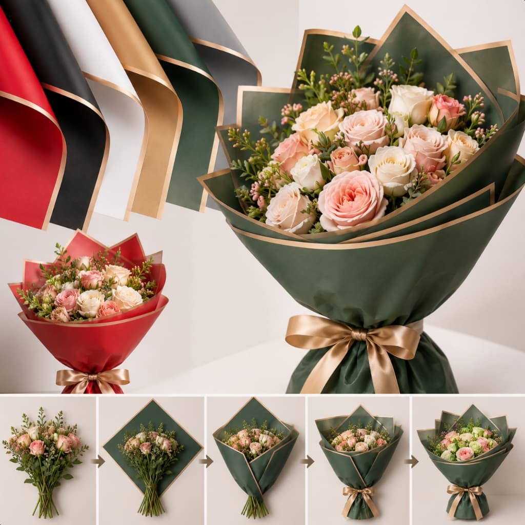 Papel de Seda Impermeável Para Buquê Flores Estilo Coreano Borda Dourada Kit 20 a 60 Folhas