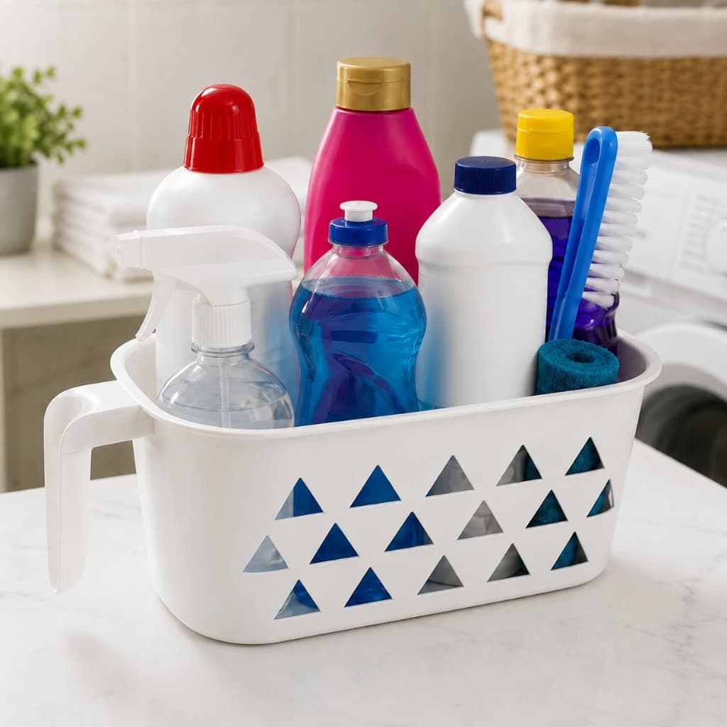 Organizador Multiuso com Alça 4L Cesto Organizador Plástico para Produtos de Limpeza Lavanderia Banheiro Cozinha