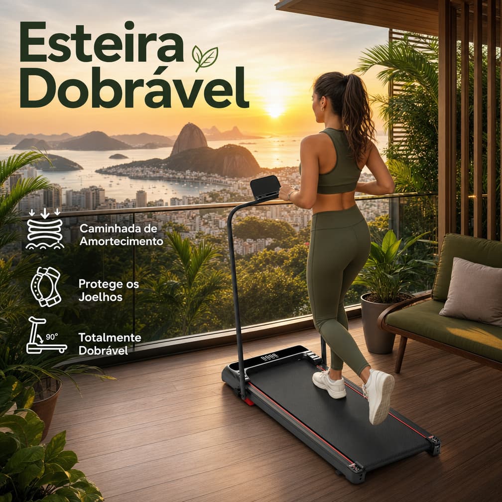 Esteira elétrica compacta e dobrável para uso doméstico