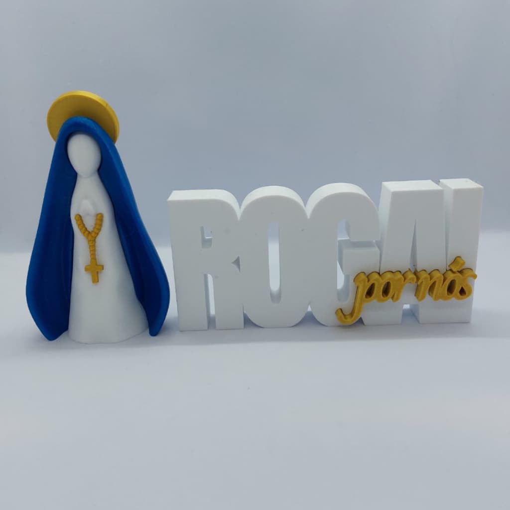 Imagem Nossa Senhora Decorativa c/ Letreiro Roga Por Nós 3D